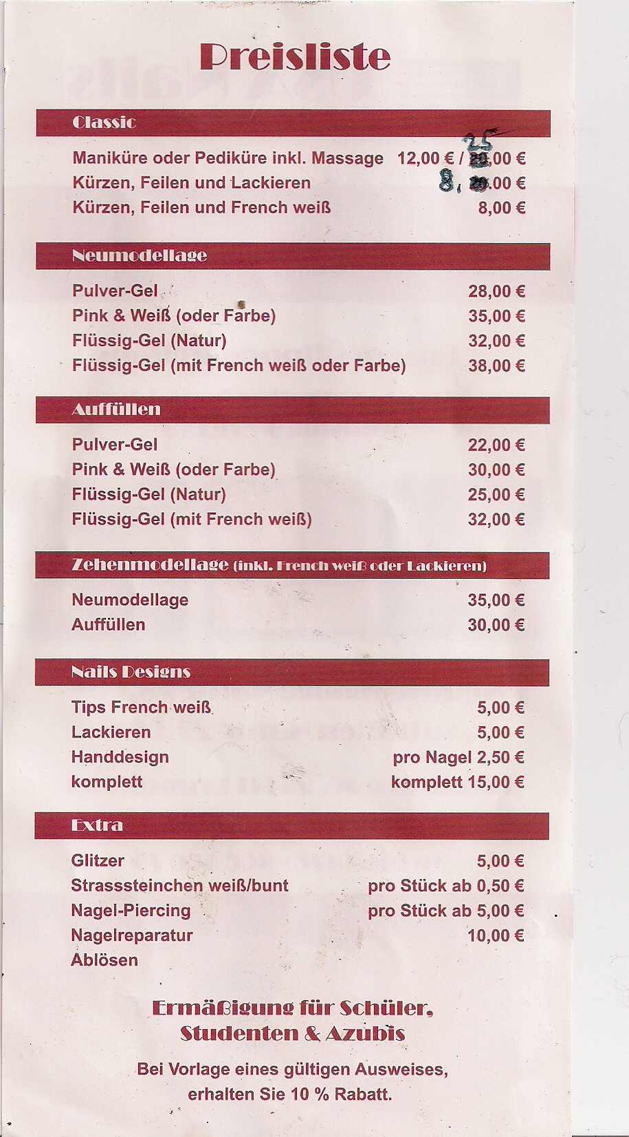 Unsere aktuelle Preisliste vom 12.09.2015